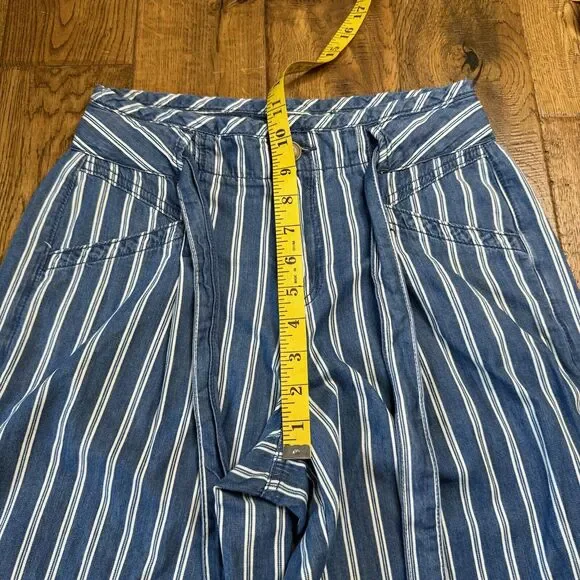 American Eagle Chambray Hi Rise Wide Leg Striped Pant Tie Waist Womens Size 0 - Picture 4 of 7